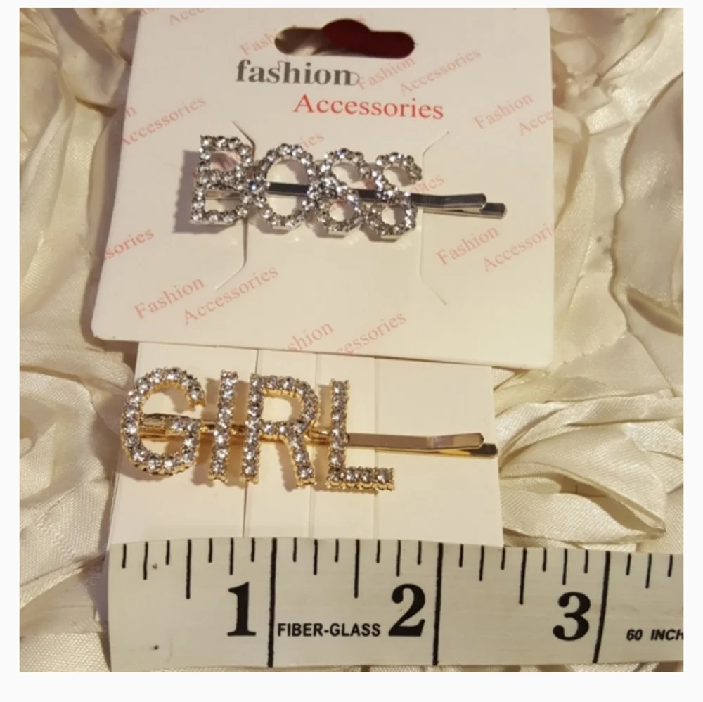 Rhinestone GIRL & BOSS Hair Clips Statement Barrettes